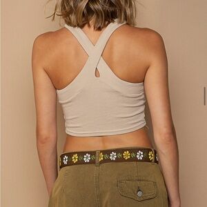 POL Criss-Cross Halter Top-Sandlewood Beige